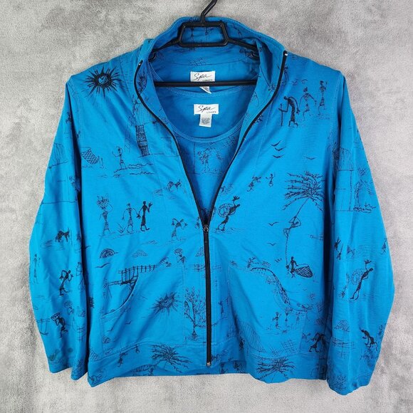 Womens 2 Pc Chicos Spa Blue Graphic Full Zip Jacket & Tank Top Set Size 2 & 3 - Picture 2 of 14